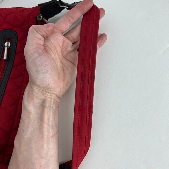 LUG Canter Collection Red Quilted Brown Accent Shoulder Bag Purse - Picture 6 of 11